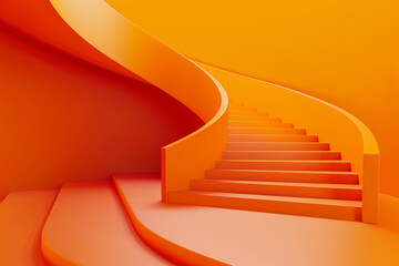 A 3D rendering in which the staircase is orange. Geometry of steps in 3D format