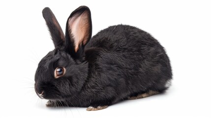 Wall Mural - A black domesticated pet rabbit on a white background