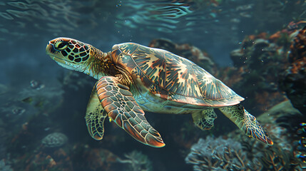 Wall Mural - Sea Turtle in the Ocean Aspect 16:9 Turtle 