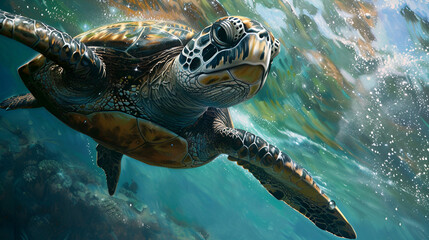 Wall Mural - Sea Turtle in the Ocean Aspect 16:9 Turtle 