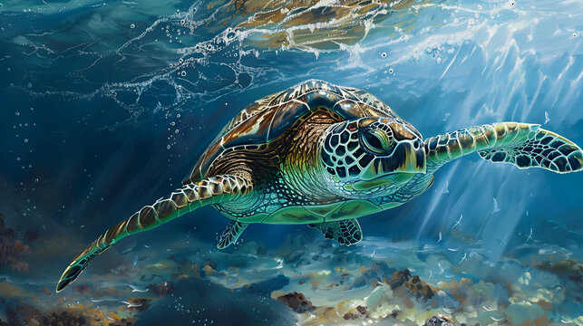 Sea Turtle in the Ocean Aspect 16:9 Turtle 