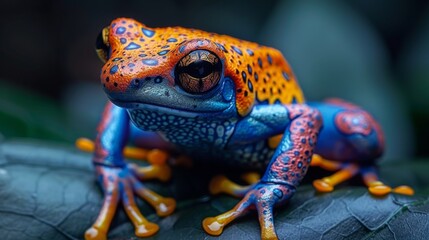 Wall Mural - Amidst the dense vegetation of the rainforest, the bright colors of the poison dart frog serve as nature's warning sign, highlighting the danger of their potent toxins.