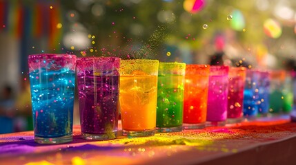 A vibrant assortment of drinks arranged