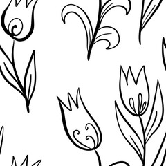 Wall Mural - black and white seamless abstract pattern background fabric design print wrapping paper digital illustration art texture textile wallpaper apparel floral herbal plants