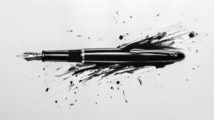 a black fountain pen drawn in black ink, white background