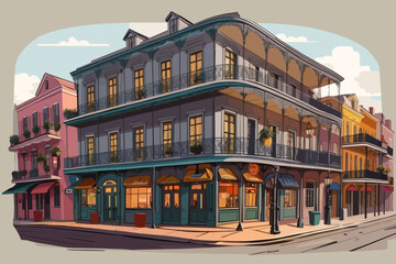 Wall Mural - bourbon street new orleans illustration