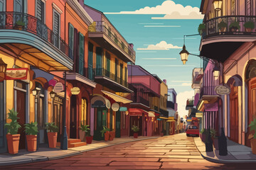 bourbon street new orleans illustration