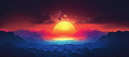 Wall Mural - sunset with mountain terrain landscape. generative ai technology.