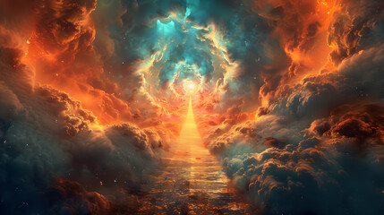 Wall Mural - Abstract digital art of a pathway to enlightenment, representing mindful and spiritual concepts. Suitable for meditation and spiritual content.
