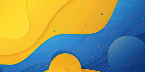 Poster - Blue and yellow gradient background with geometric shapes, simple design for social media banner, vector illustration. Simple cartoon style design in the style of flat design