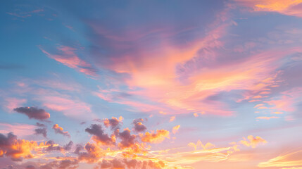 Amazing sunset with pink clouds and blue sky