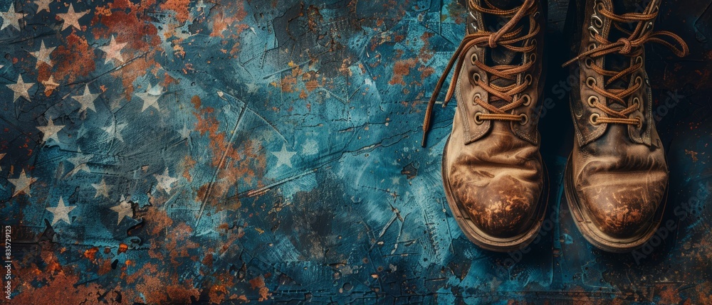 Memorial Day concept with military boots and American flag Stock ...