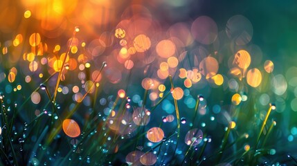 Wall Mural - Diverse colored dewdrops with stunning bokeh in a specific area of interest
