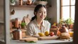 © Alexandru - Smiling Asian Woman Preparing Breakfast in a Cozy Kitchen
