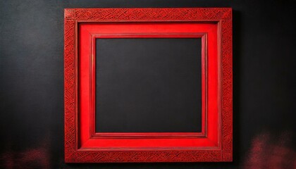 Wall Mural - an impactful visual featuring a red frame on a black background, with a focus on texture and detail. The composition should use intricate patterns within the frame to add complexity and interest.