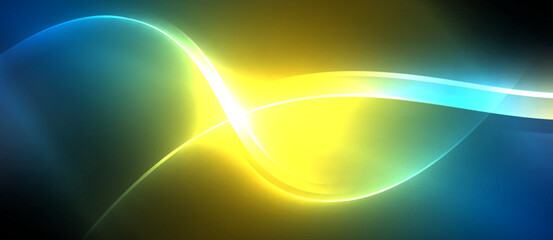 Aufkleber - Neon glowing circle rays, light round lines in the dark, planet style neon wave lines. Energetic electric concept design for wallpaper, banner, background