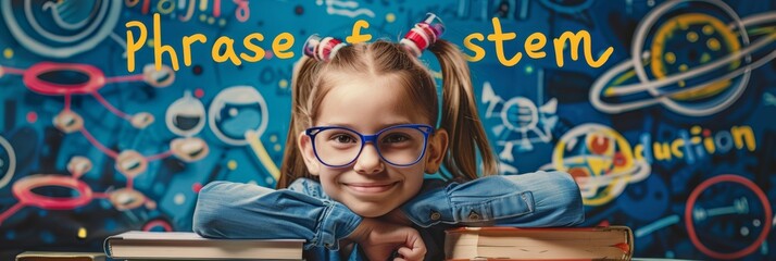 Aufkleber - Young Girl Enthusiastically Engages in STEM Education with Colorful Background