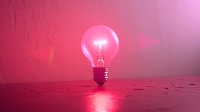 A bulb emits pink light against a solitary, abstract pink background, harmonizing perfectly.
