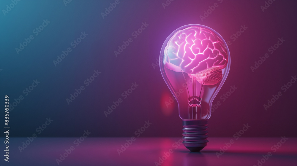 Human brain inside a light bulb brainstorming ideas idea or ...