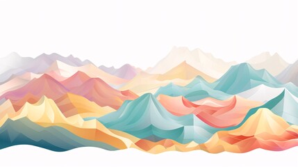 a tranquil vector illustration of geometric mountains and valleys in soft pastel hues, infused with 