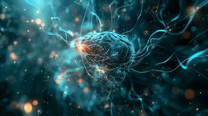 Wall Mural - A brain with many wires coming out of it