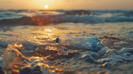 Wall Mural - Water bottles made of plastic are polluting the ocean. This is a problem for the environment.