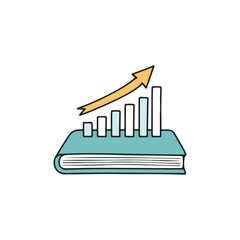 Illustration of Savings book and rising bar chart graph 