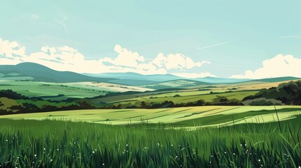 Poster - Flat landscape with green fields