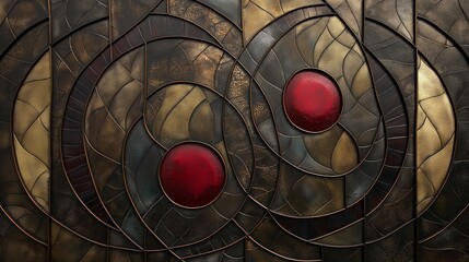 Poster - A close-up of a stained glass window with two red circles set in a geometric pattern