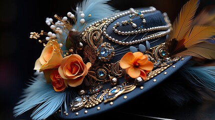 Wall Mural - Close-up of a traditional Bavarian hat with feathers and decorative pins, worn by a festival-goer at Oktoberfest