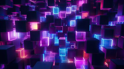 Wall Mural - Abstract glow 3D background with vibrant neon geometric shapes