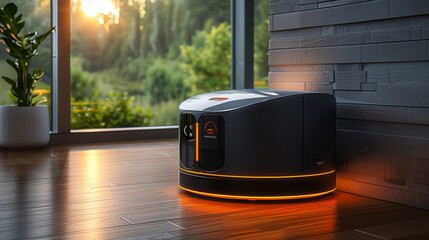 Poster - A robot is seated on the floor, facing a window.