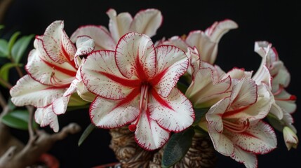 Wall Mural - Flowering adenium species with white and red patterned blooms
