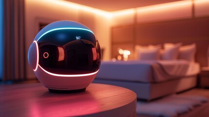 Poster - A robot is seated on top of a bed in a modern bedroom, surrounded by cozy pillows and a neatly-made bedspread.