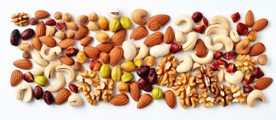 Wall Mural - Healthy snack option featuring fresh peanuts against a clean white background with ample copy space image.