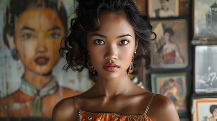 Captivating Retro Style Portrait of Pensive Asian Beauty