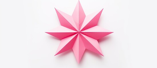 Wall Mural - origami star in pink paper, with copy space image against white backdrop.