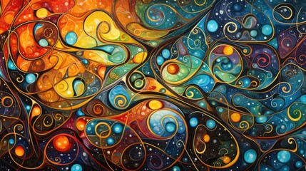 Wall Mural - abstract multicolored swirls and curves, resembling a colorful galaxy or nebula