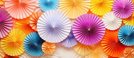 Wall Mural - an orange paper fan stands alone on a white backdrop, leaving a blank space for adding images. copy 