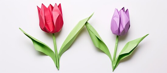 Wall Mural - Tulip origami displayed on a white background with copy space image.