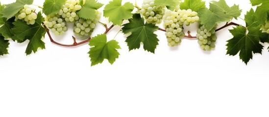 Wall Mural - fresh grape vine branch on white backdrop with copy space image.