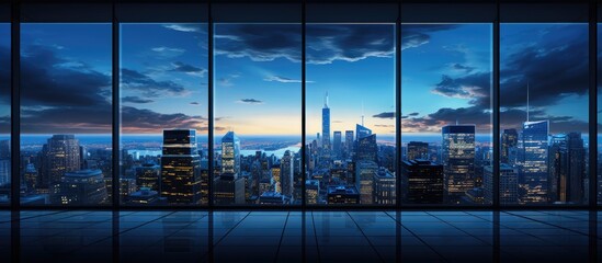 Poster - a modern metropolis financial district with tall buildings against a blue sky creates a business and