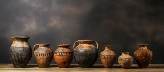 Ancient terracotta jugs isolated on a white background with copy space image for old clay vases.