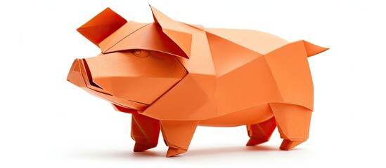 Wall Mural - Origami paper pig displayed on a white background, symbolizing the Year of the Pig, with included clipping path for easy editing of the image. Copy space image. Place for adding text and design