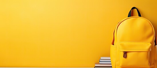 Poster - Colorful stationery laid out on a table next to a backpack, perfect for back-to-school season, with a background ideal for adding text or an image. Copy space image. Place for adding text and design