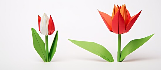 Wall Mural - Tulip origami displayed on a white background with copy space image.