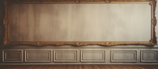 Wall Mural - Vintage ornate frame displayed on aged textured wall with a sepia image of horses, providing copy space.