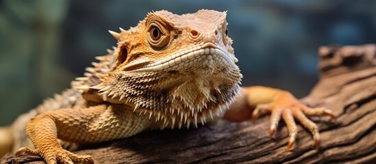 A detailed view of a reptile's warm basking area with ample copy space image.