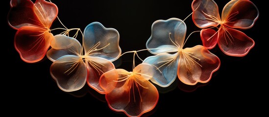Wall Mural - Macro photo of a handmade resin jewelry charm featuring flowers, with copy space image.