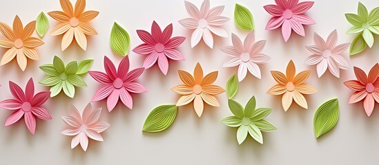 Wall Mural - Paper flower in close-up against a white backdrop, with copy space image available.